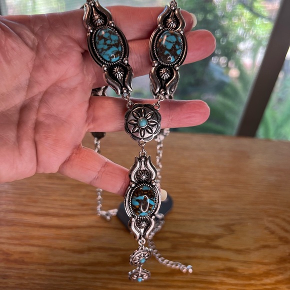 New Western Turquoise Bohemian Southwestern Cowgirl Turquoise Long Necklace - Picture 8 of 10